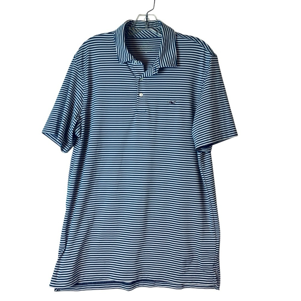 Vineyard Vines Performance Polo Shirt/Blue and White Striped Men’s Golf shirt- M